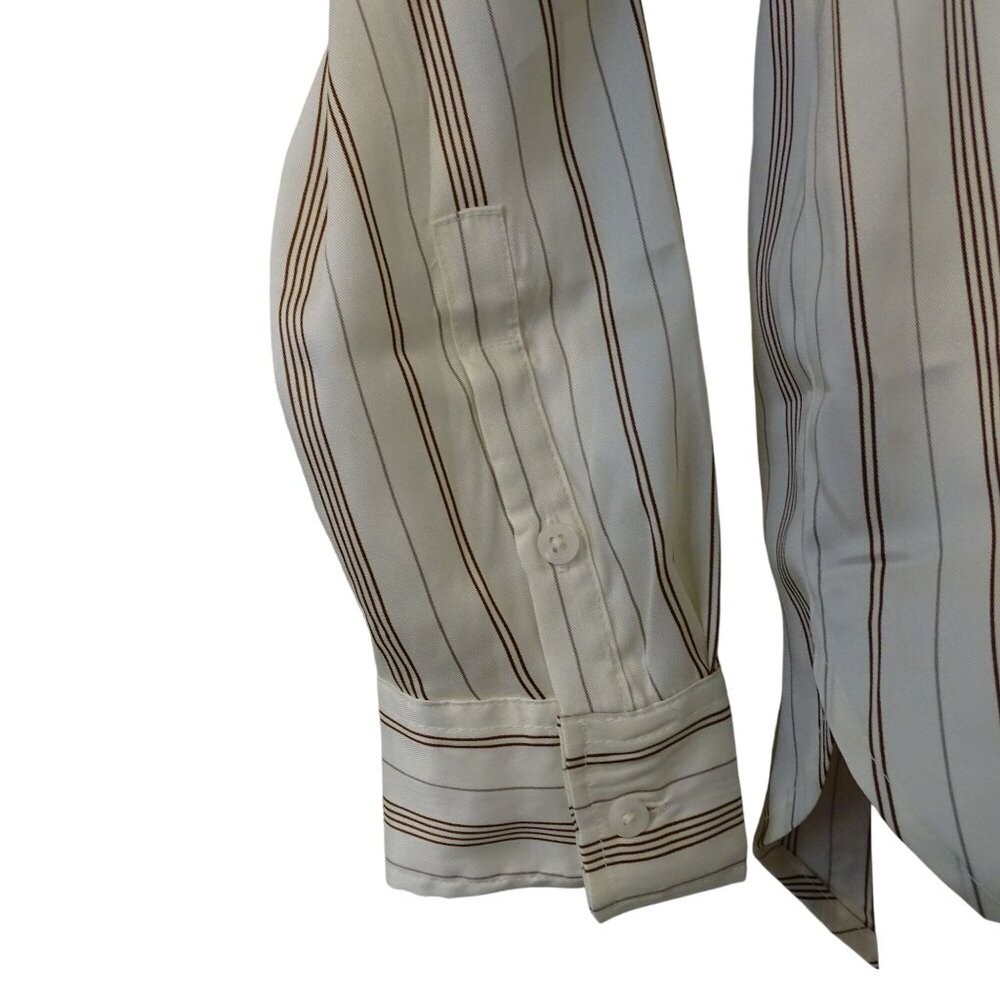 Banana Republic Classic Perfect Silky Shirt Stripe Button Up Brown Size M NEW - Picture 4 of 13